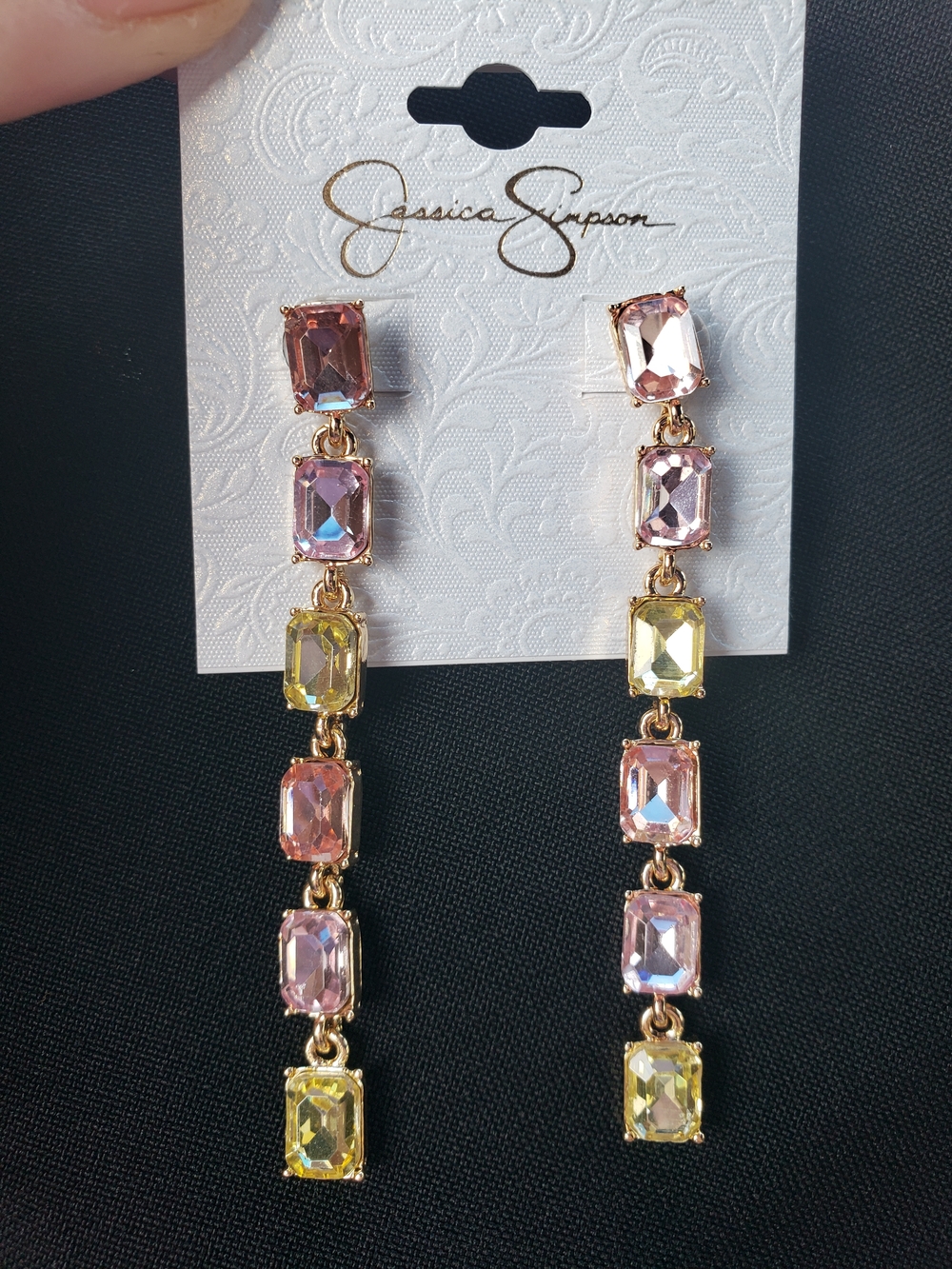 Jessica Simpson Pink and Yellow Crystal Drop Dangle Earrings